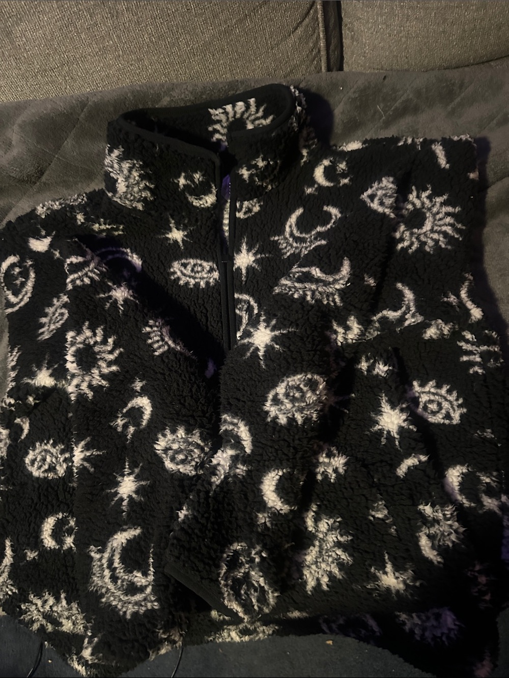 No Boundaries Black Sherpa Pullover with White Celestial Print